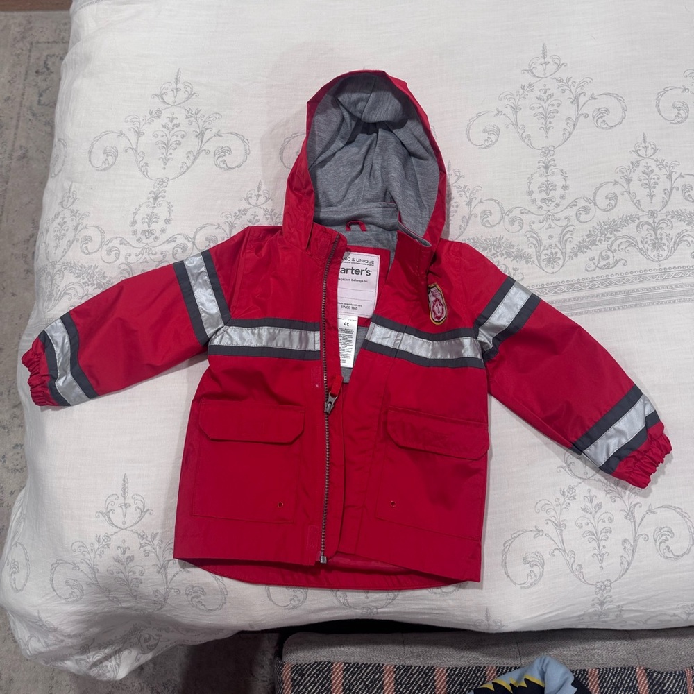 Carter's Red Hooded Jacket with Reflective Stripes and Firefighter Patch